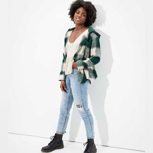 AE Plaid Flannel Hooded Button Up Shirt